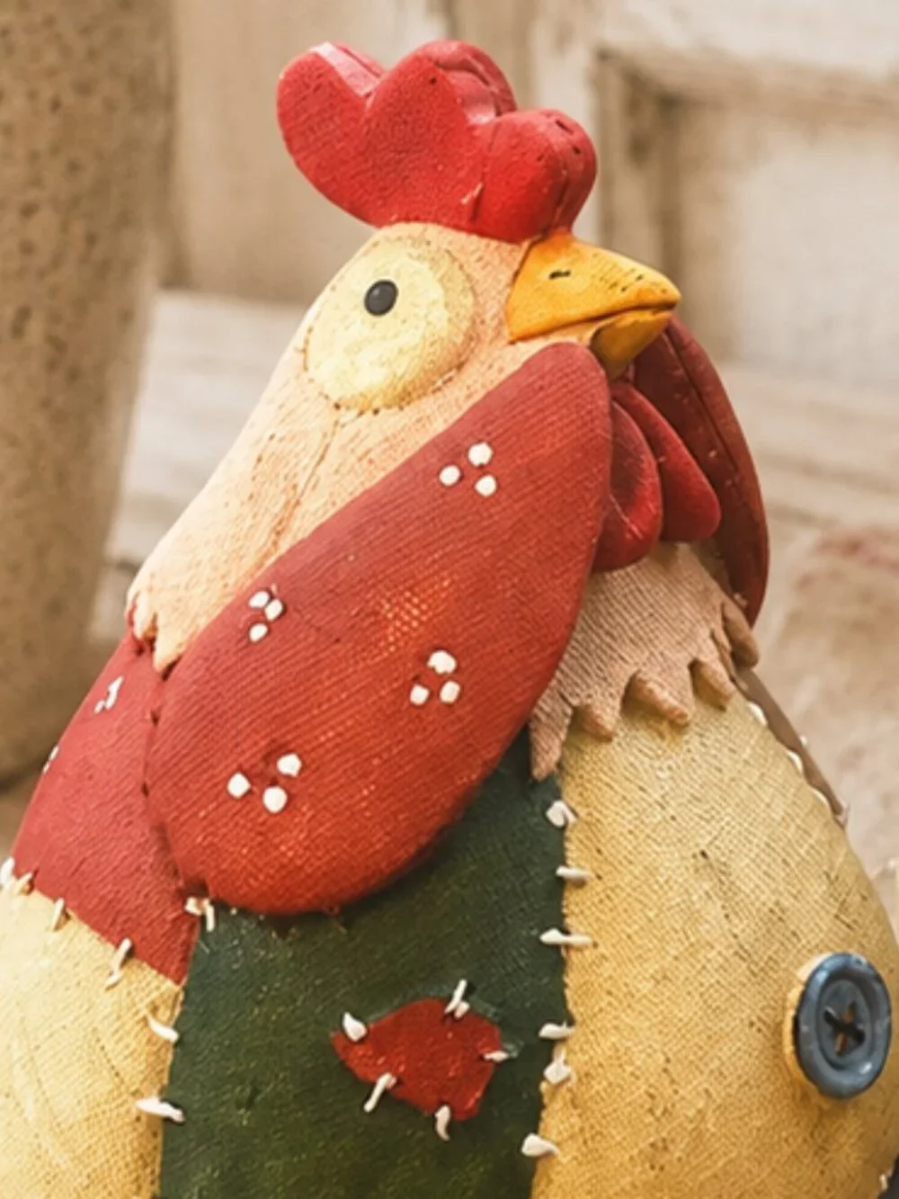 Set of 2 Vintage Roseluo Style Patchwork Primitive Rooster Collectible Figurines